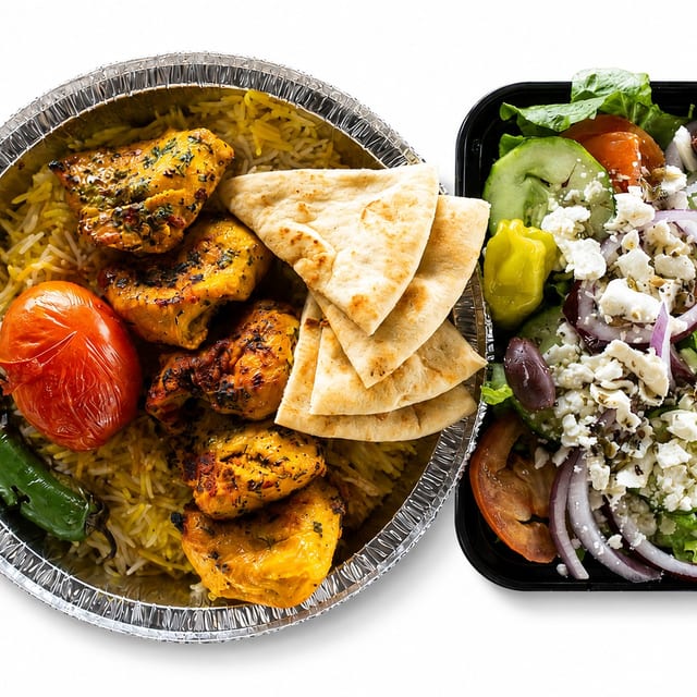 MOUSSA'S FAMOUS CHICKEN KABOB PLATE + SIDE.