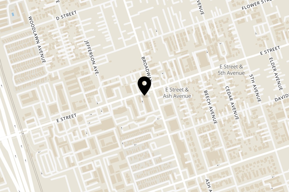 Map showing the location of Kabob Shack Broadway on 200 Broadway in Chula Vista